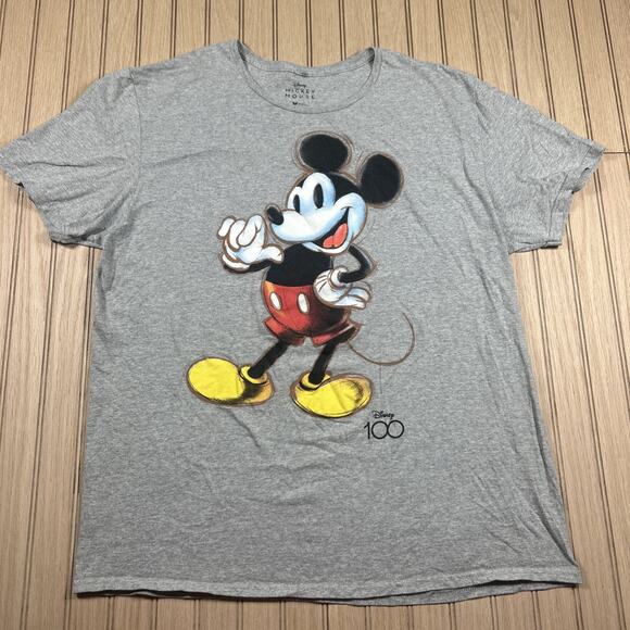 Disney Mickey Mouse 100 Years Distressed Unisex XL (46-48) Grey T-Shirt - Picture 1 of 7